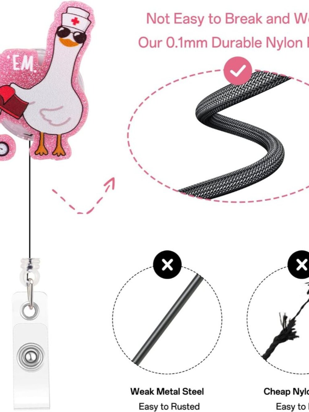 Cuff 'Em Funny Goose Nurse Badge Reel, Cute Retractable ID Badge Holder - Picture 4 of 7